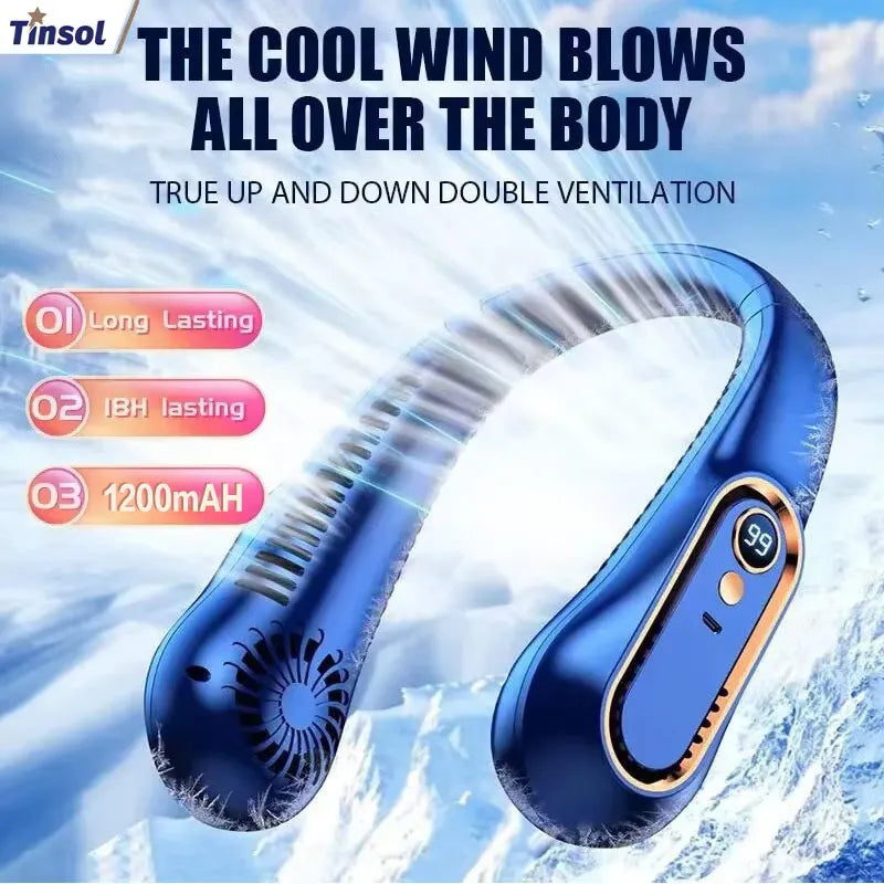 TINSOL fan USB rechargeable portable small fan sports digital display hanging neck Fan